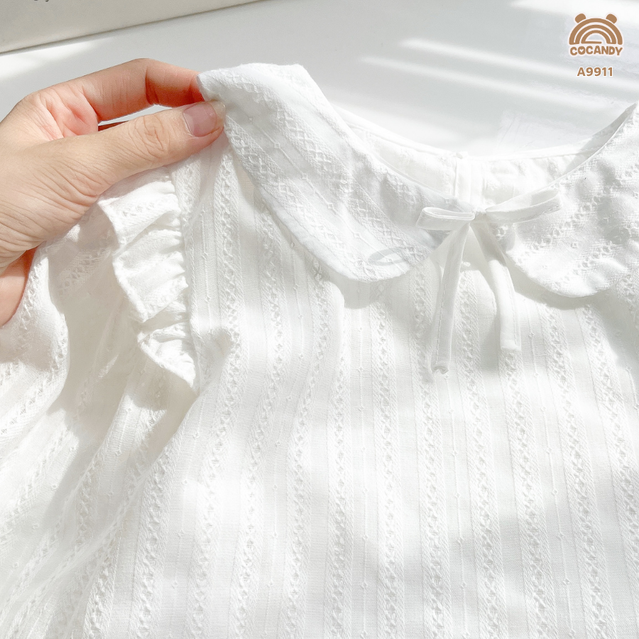 Áo dài TRẮNG sơ mi tay phồng phối bèo vai_thumbnail_5