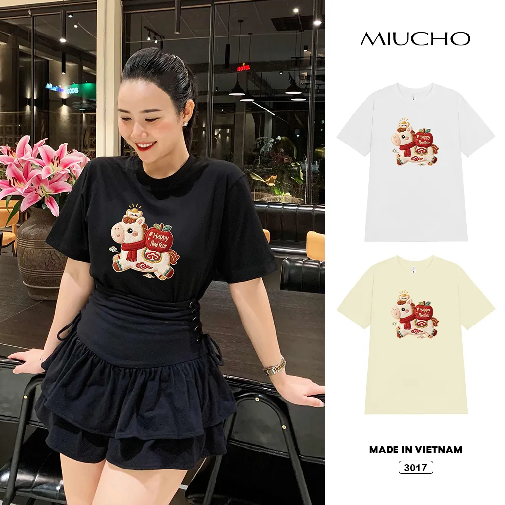 Áo thun Tết Bính Ngọ form vừa Miucho Chic vải cotton thoáng mát nhiều màu 3017