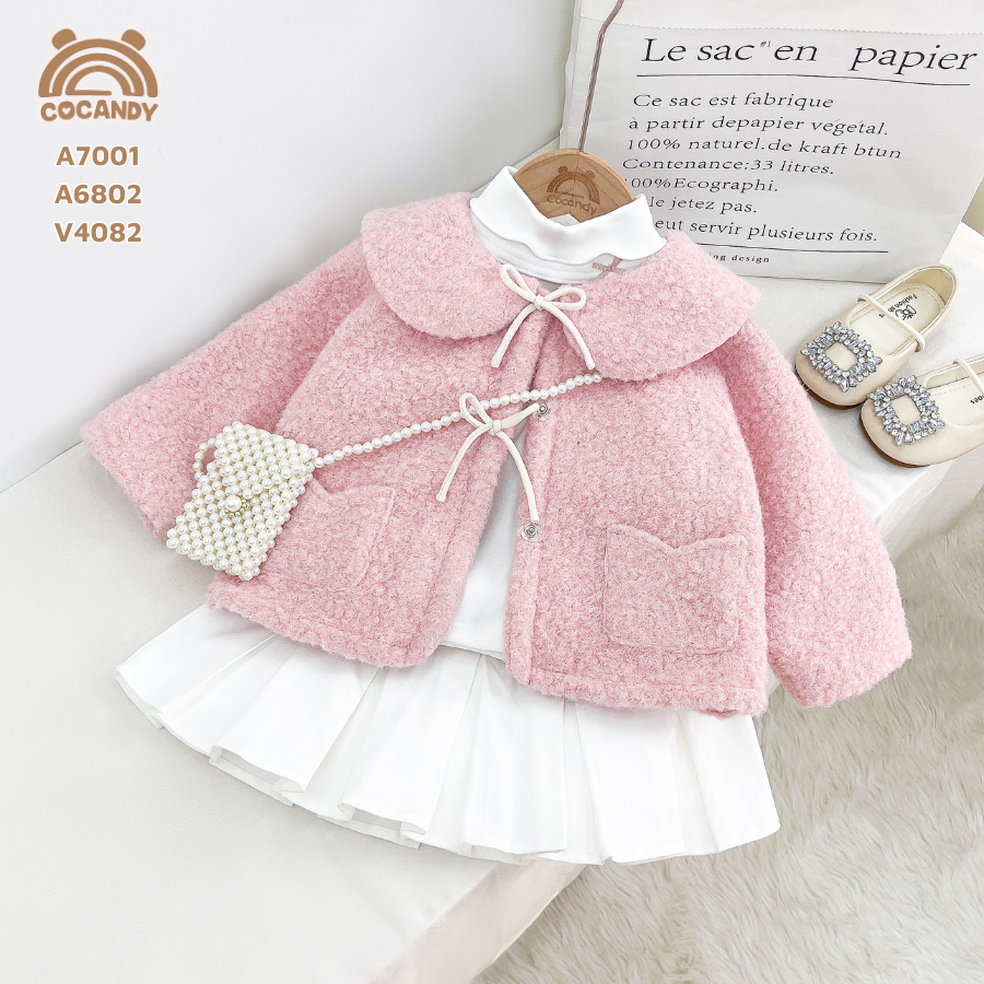 Áo khoác lông HỒNG phối nơ TRẮNG_thumbnail_2