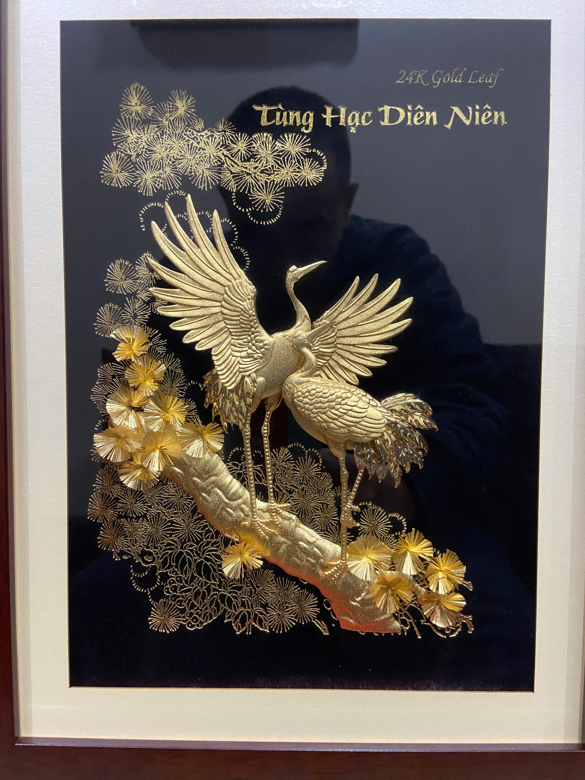 Tranh tùng hạc diên niên mạ vàng 24k kích thước 34CM X 27CM_thumbnail_2