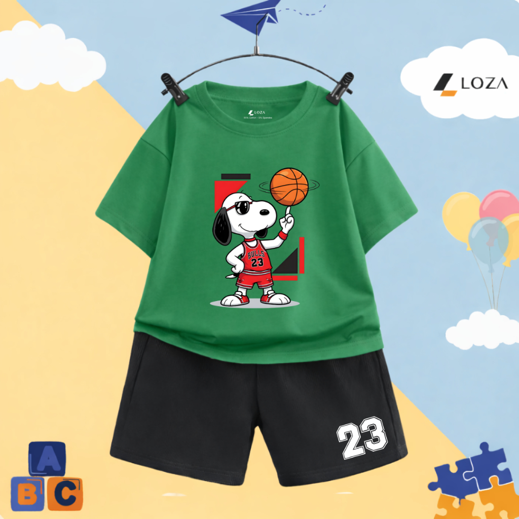 Set đồ bé trai hình Snoopy chơi bóng  - Loza Kids SB602_thumbnail_1