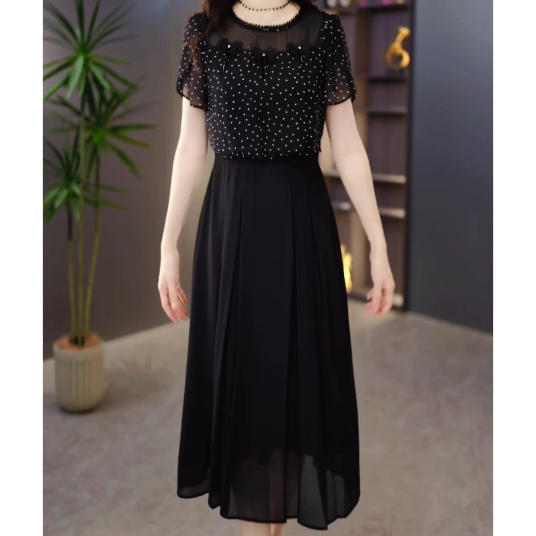 18170-Đầm xòe voan phối 2 màu họa tiết  tim nhí cách điệu ( voan, lót)