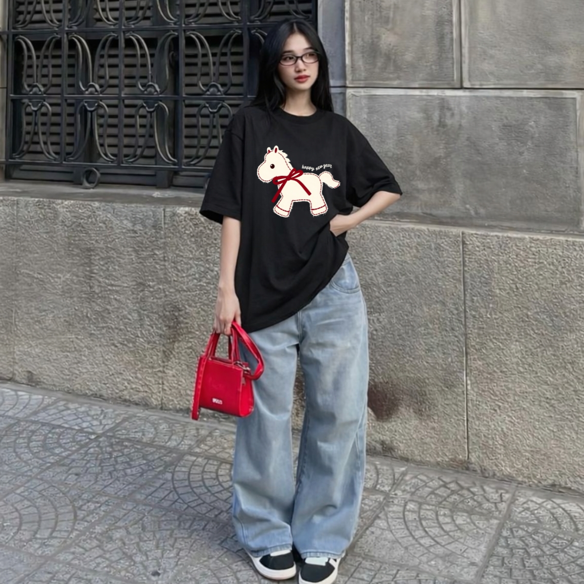 Áo thun unisex UX30-1129 hình Ngựa Happy New Year dáng oversized WETEE_thumbnail_6