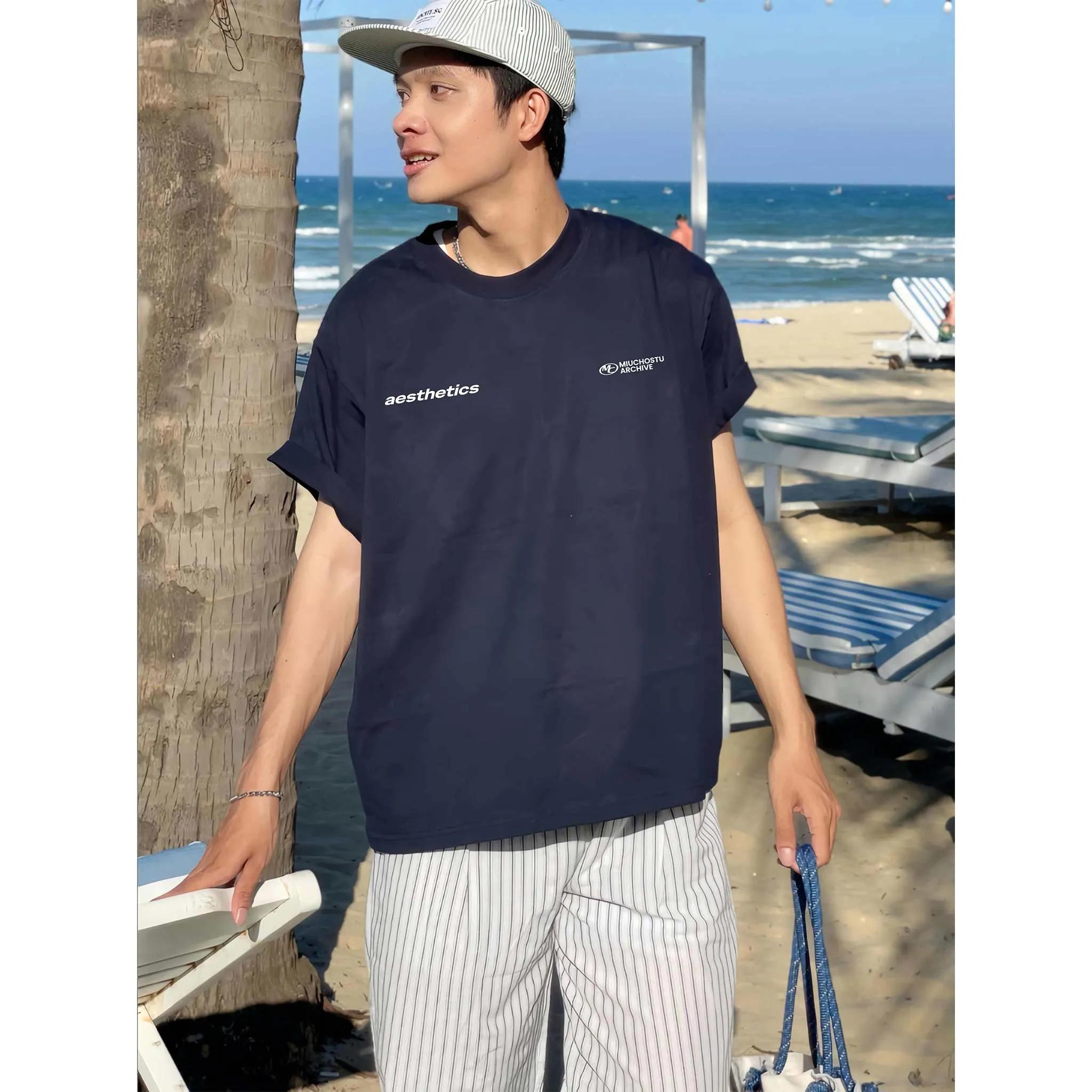 Áo phông nam basic form boxy chuẩn dáng 2566 Miucho vải cotton mềm mịn thoáng mát in typography_thumbnail_2