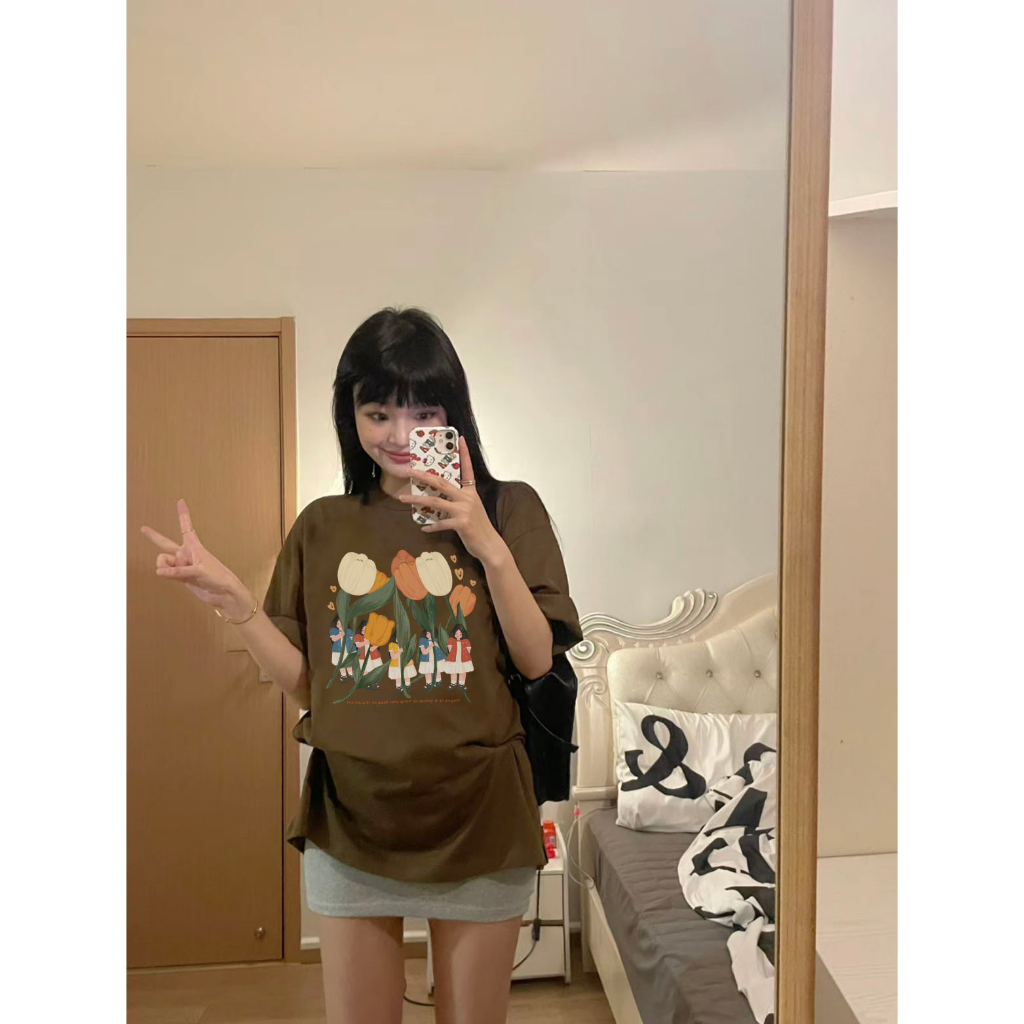 Áo thun nữ hoa tulip form rộng ATD201 Miucho chất vải cotton in Artwork_thumbnail_3