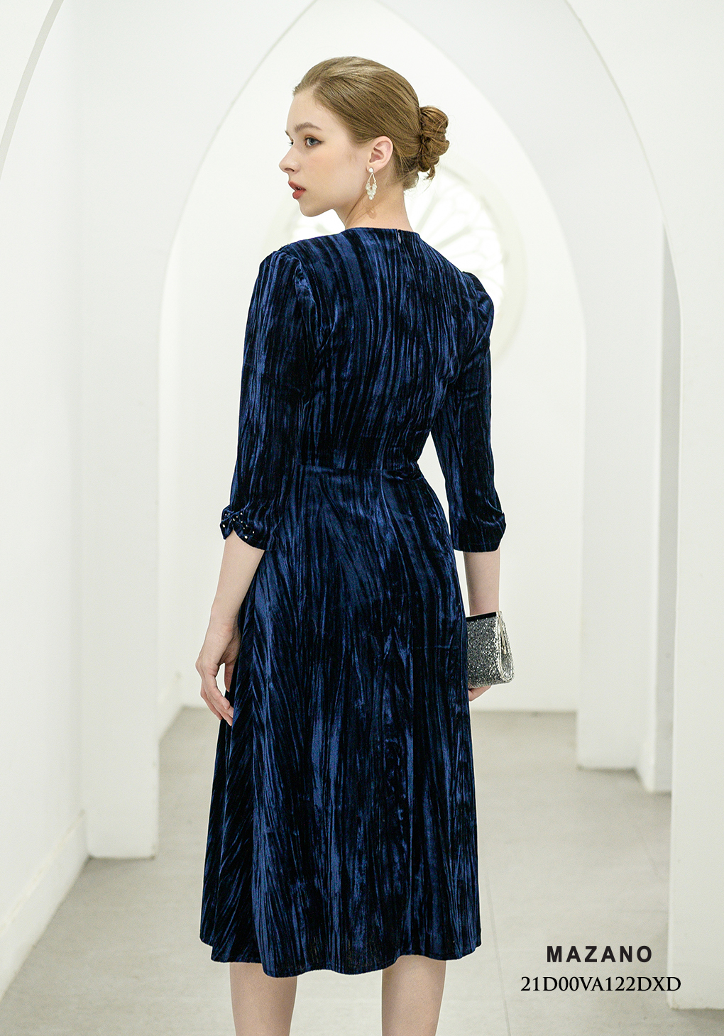 Đầm nhung xanh chân rủ xếp ly eo_thumbnail_2