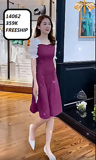14062-Đầm chữ A phối tay ngắn viền bèo (thun pc gen tím, sốp sữa trắng)FREESHIP_thumbnail_0