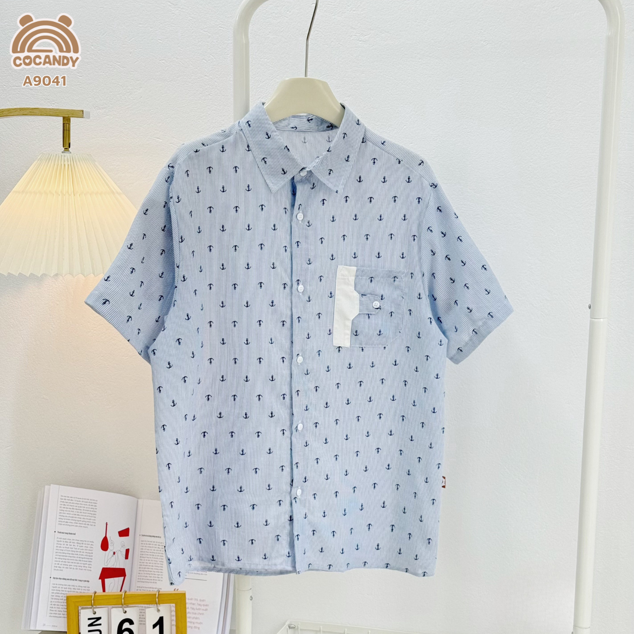 Áo cộc XANH sơ mi họa tiết mỏ neo BỐ_thumbnail_0