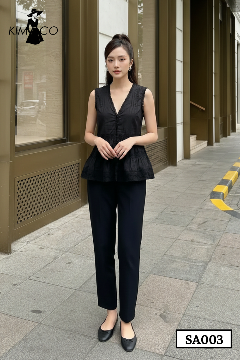 Áo Peplum Ren Đen Thanh Lịch - SA003