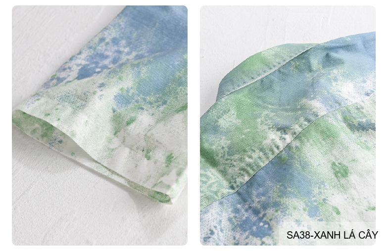 SA38 - Áo sơ mi nam tay ngắn họa tiết loang màu xanh lá và xám, phong cách trẻ trung mùa hè_thumbnail_9