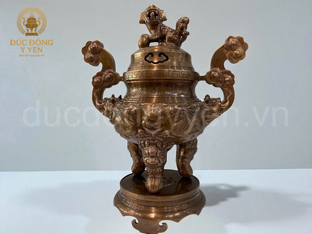 Bộ ngũ sự cao 60 cm đúc đồng đỏ  hoa văn rồng nổi_thumbnail_2