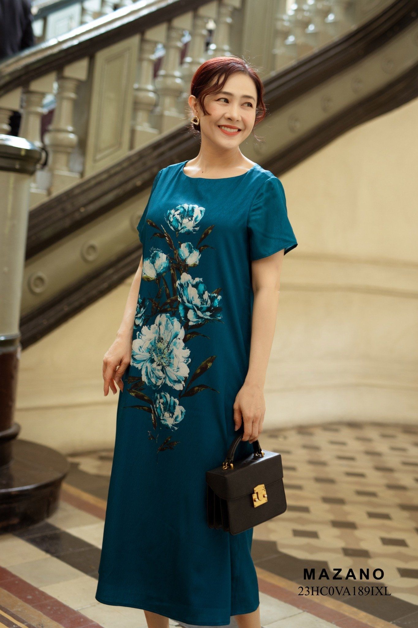 Đầm lụa vân gỗ xanh in họa tiết mẫu đơn_thumbnail_3