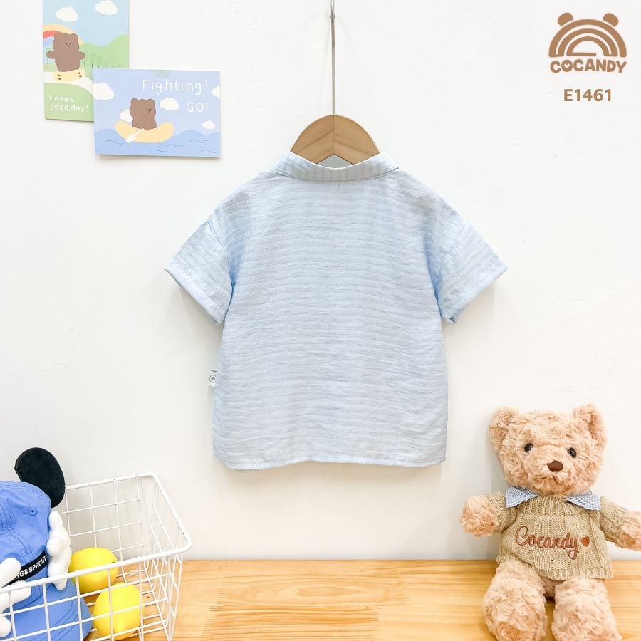 Áo cộc sơ mi kẻ XANH túi ốp ngực cách điệu_thumbnail_4