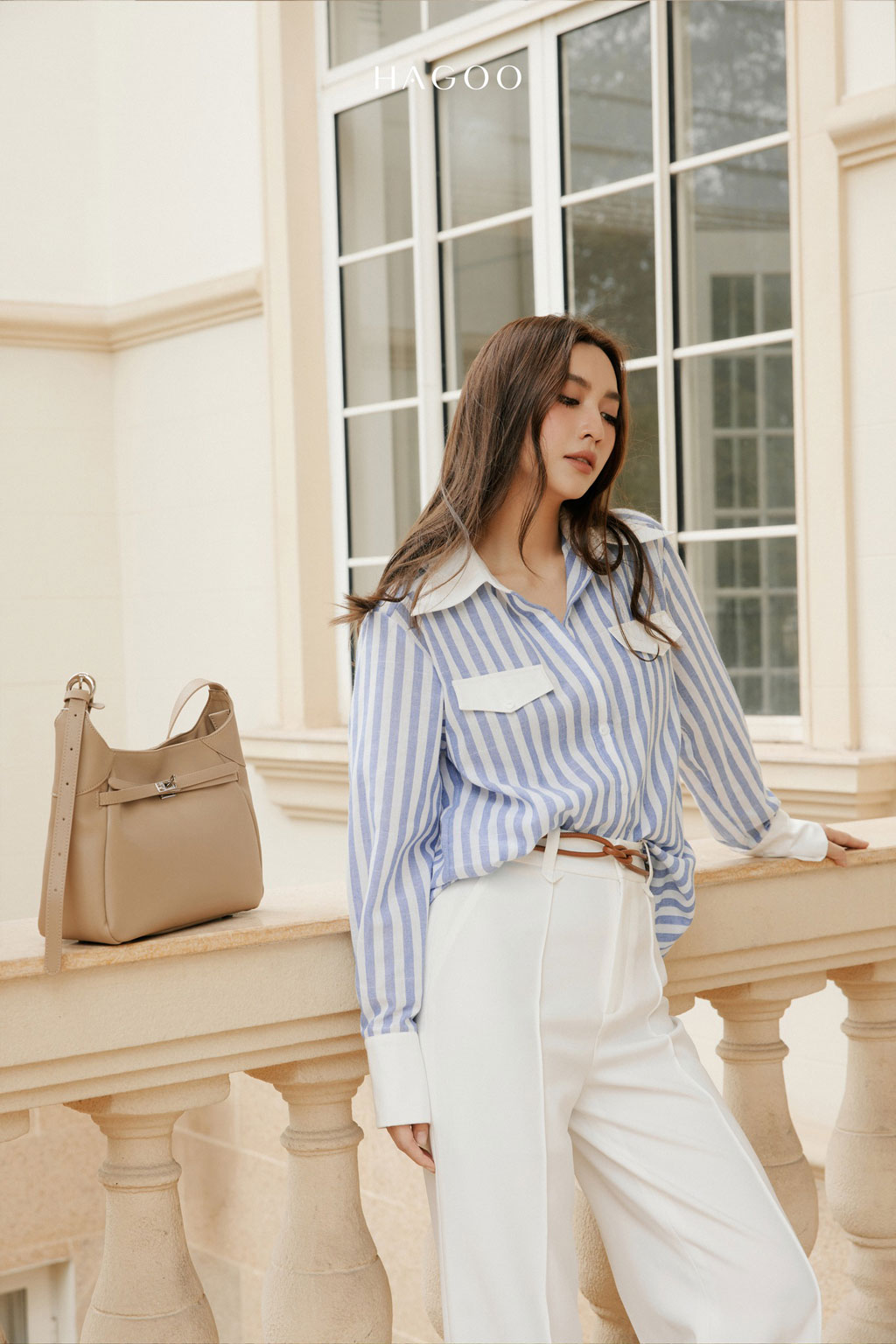 Áo kẻ sọc Linen phối trắng HAGOO_thumbnail_2