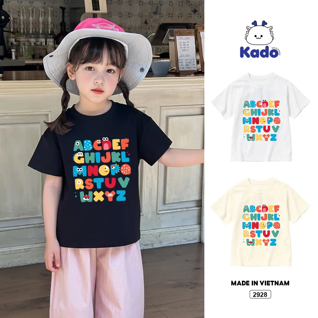 Áo thun cho bé Bảng chữ cái Kado vải cotton thoáng mát mềm mại tay ngắn cổ tròn in artwork 2928