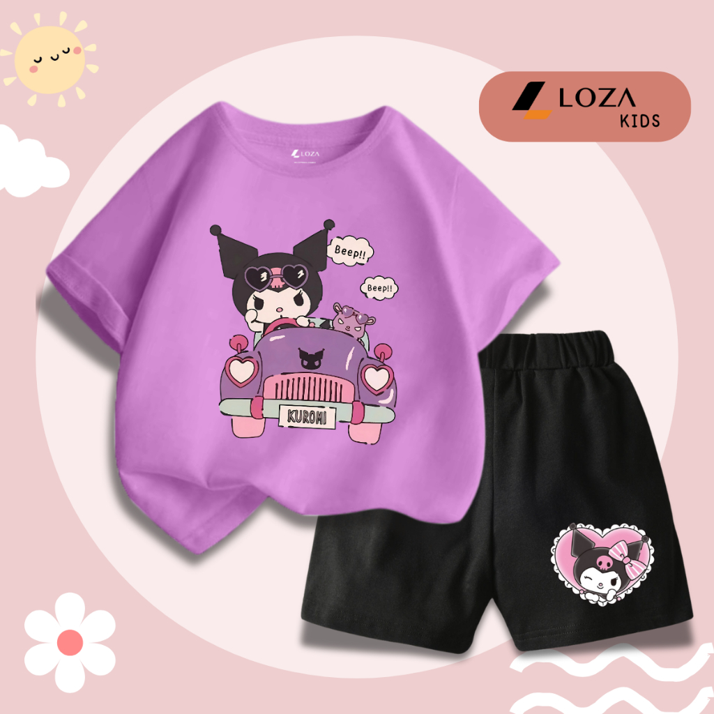 Bộ đồ bé gái in hình Kuromi lái xe -  Loza Kids SB309