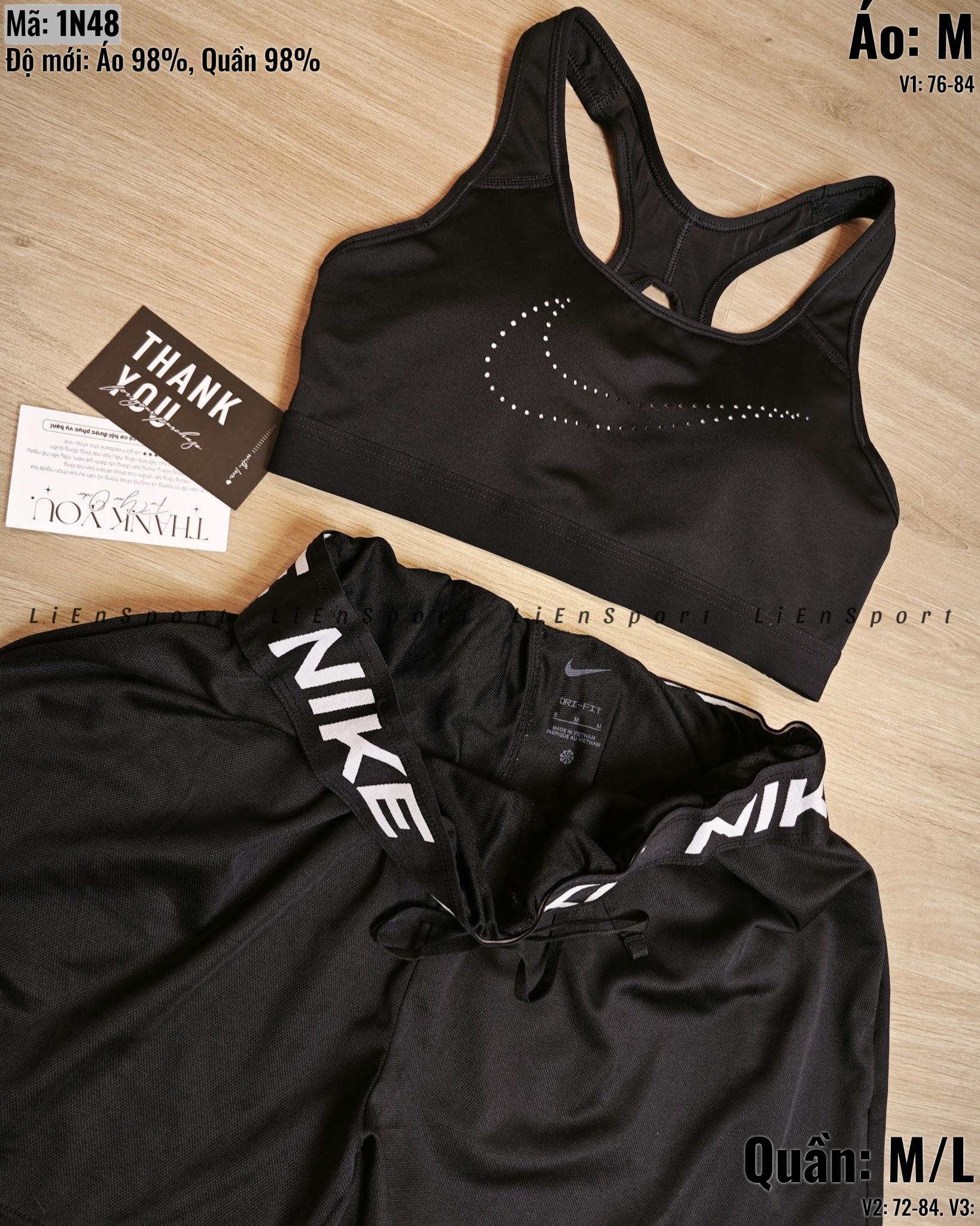 Set 2 món Nike Áo bra lưng chữ X + Quần short thể thao Nữ Size M L Đen Auth 2nd Vải thun co giãn Thoáng khí thấm hút mồ hôi Logo ép nhiệt Cạp chun dây rút Form suông Phù hợp gym yoga chạy bộ Mã:1N48_thumbnail_4