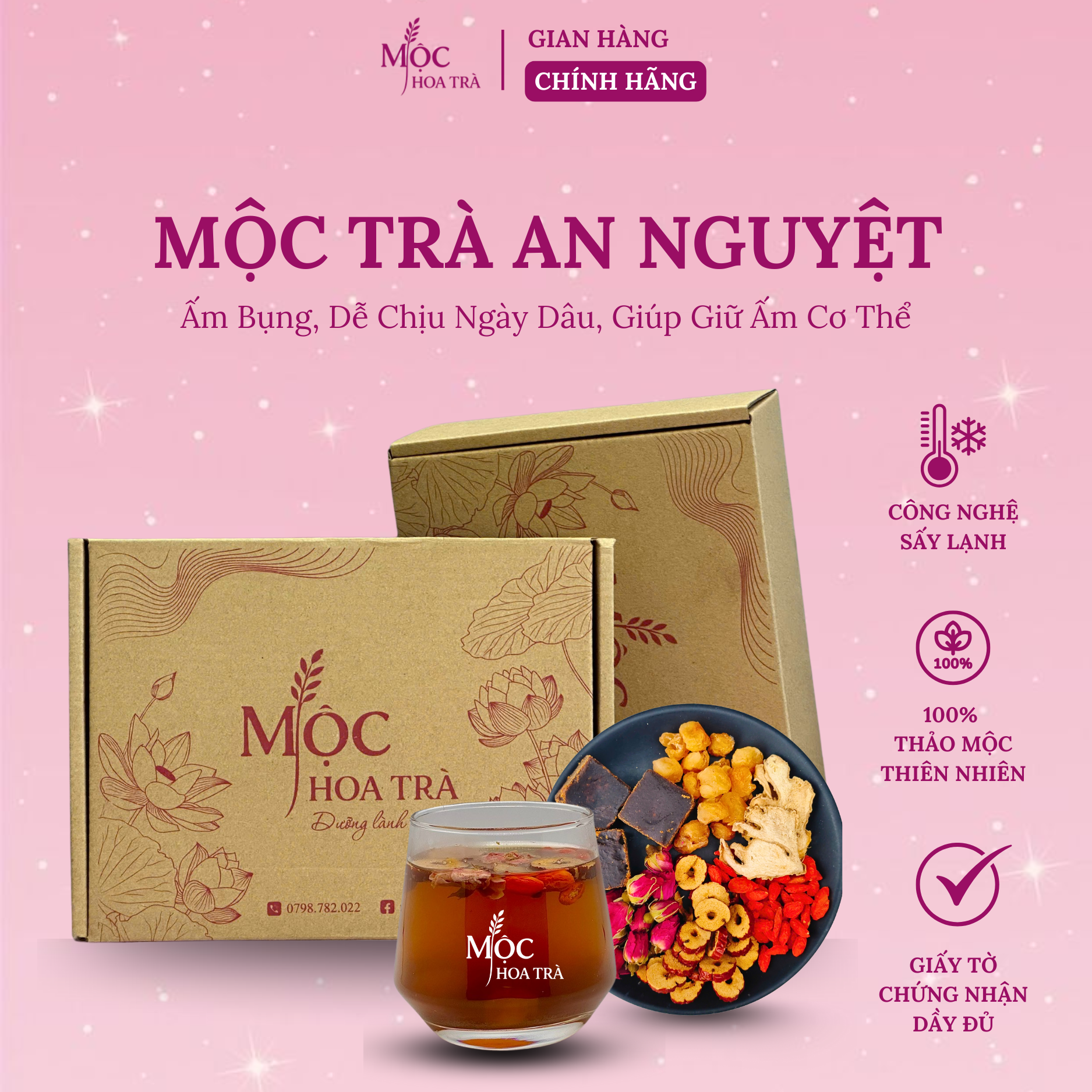 Mộc Trà An Nguyệt – Trà Gừng Đường Nâu Thảo Mộc – Hỗ Trợ Ấm Bụng, Dễ Chịu Ngày Dâu, Giúp Giữ Ấm Cơ Thể – Nguyên Liệu Sấy Lạnh_thumbnail_1