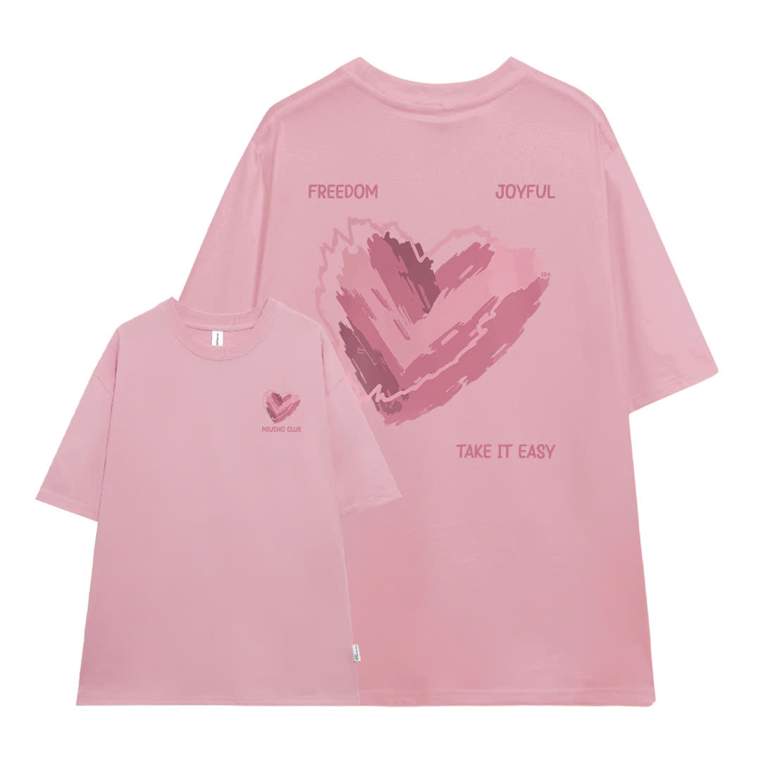 Áo thun nữ form rộng ATD384 Miucho cotton cổ tròn in typography