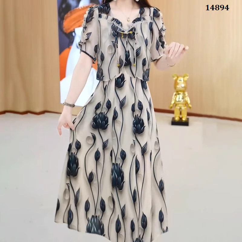 14894-Đầm voan xoè A in hoa 3D kết nút tàu cách điệu ( voan, lót)_thumbnail_0
