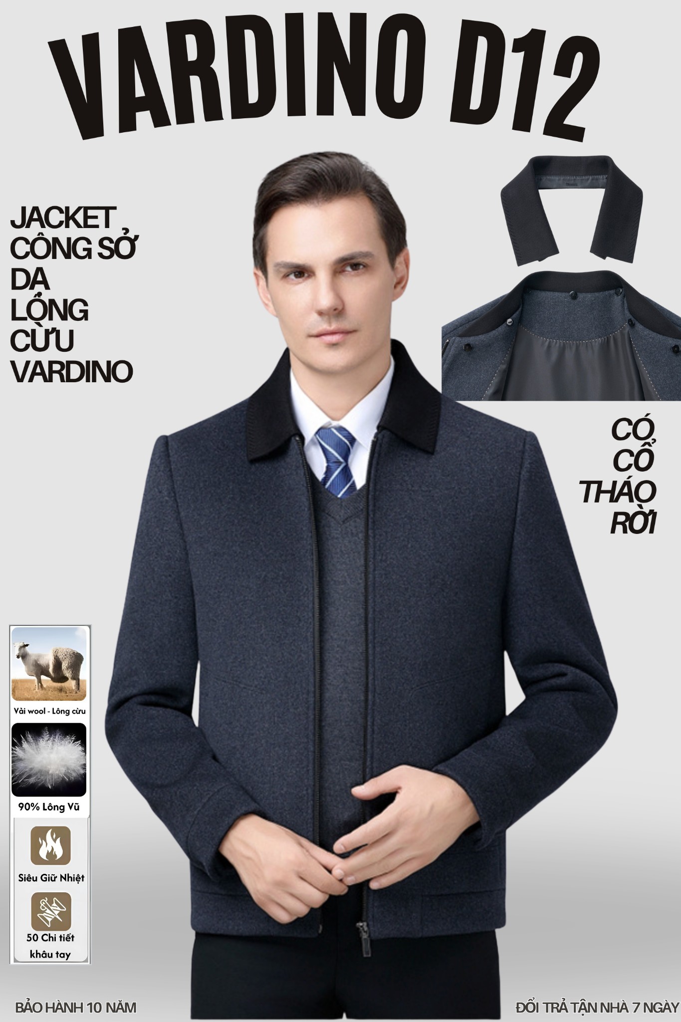 Áo khoác nam 2 cổ VARDINO D12