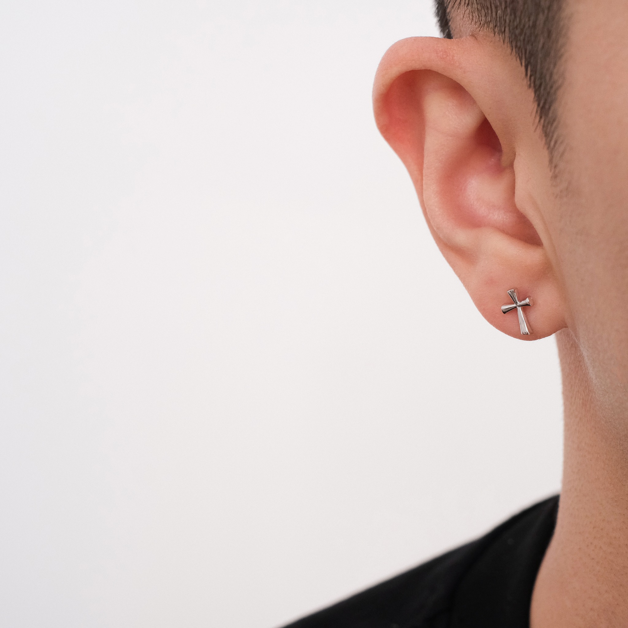 Khuyên tai Thánh Giá bạc unisex trơn/ trang sức phụ kiện Công Giáo KB06_thumbnail_2