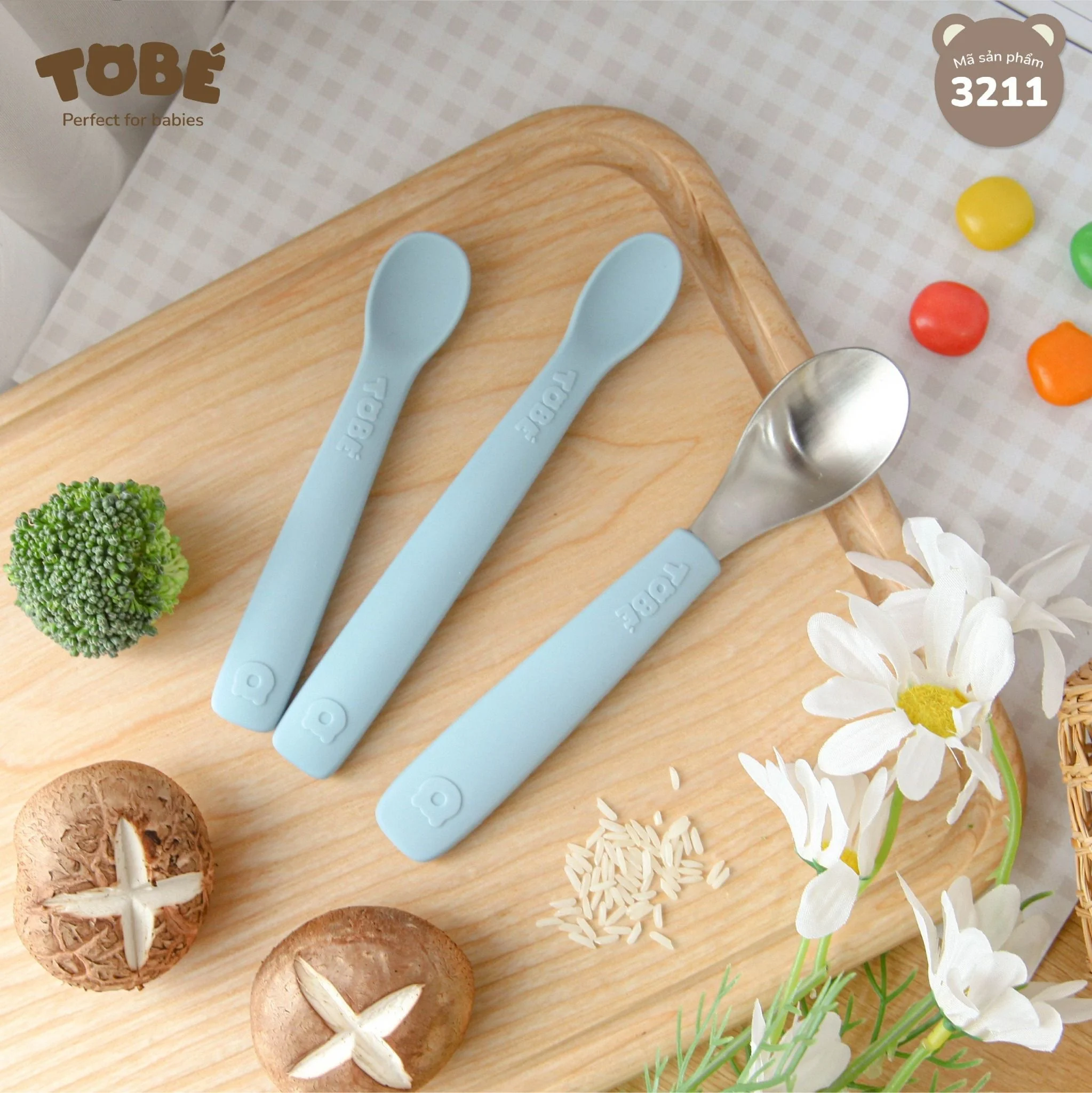 Bộ 3 thìa dĩa ăn dặm Eco Silicon (Pink, Milk White)_thumbnail_7