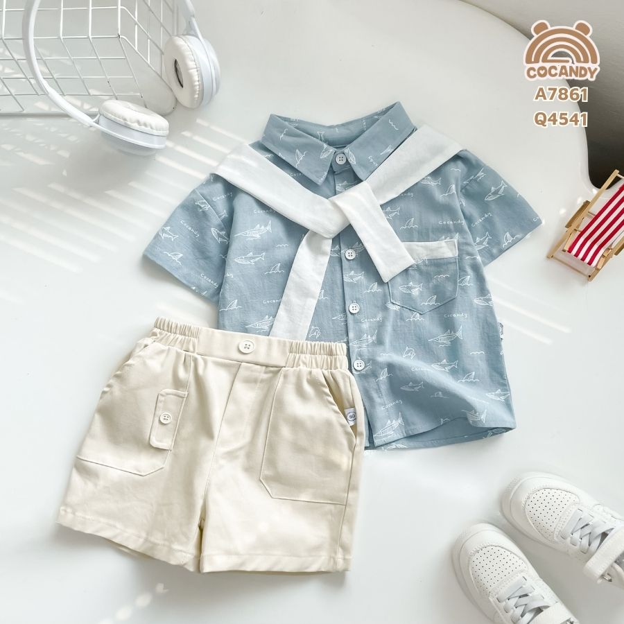 Quần cộc kaki BE phối túi cách điệu