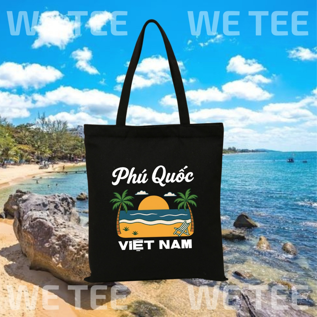 Túi tote vải canvas du lịch Việt Nam có khóa kéo và ngăn phụ, màu đen - We Tee TOTE17_thumbnail_15