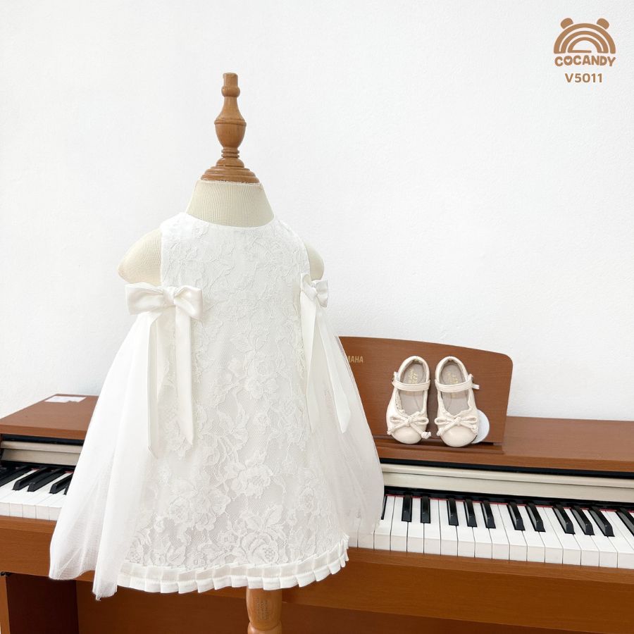 Váy tafta TRẮNG 2 nơ phối ren_thumbnail_2