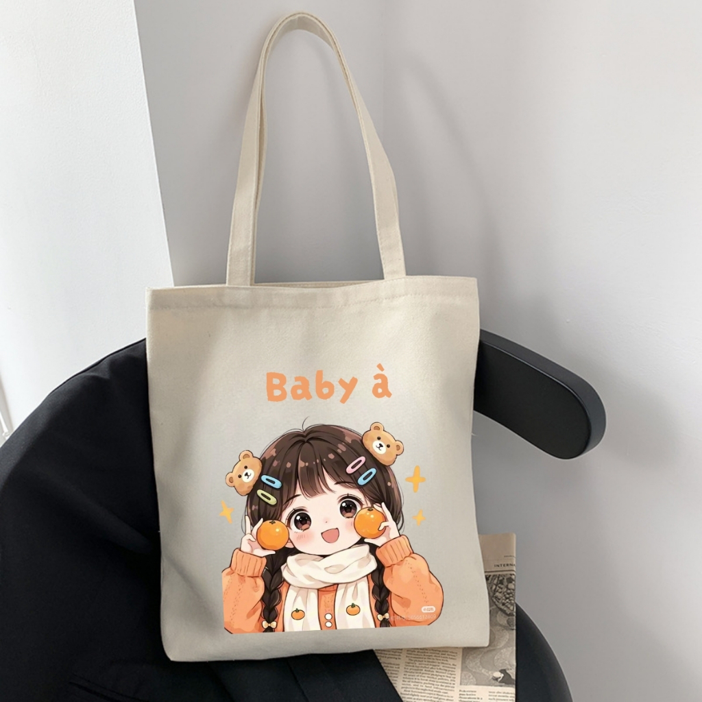 Túi Tote BST cô gái  - Túi vải canvas có túi phụ và khoá kéo đựng vừa A4 và laptop (33x37cm) - TOTE28_thumbnail_8