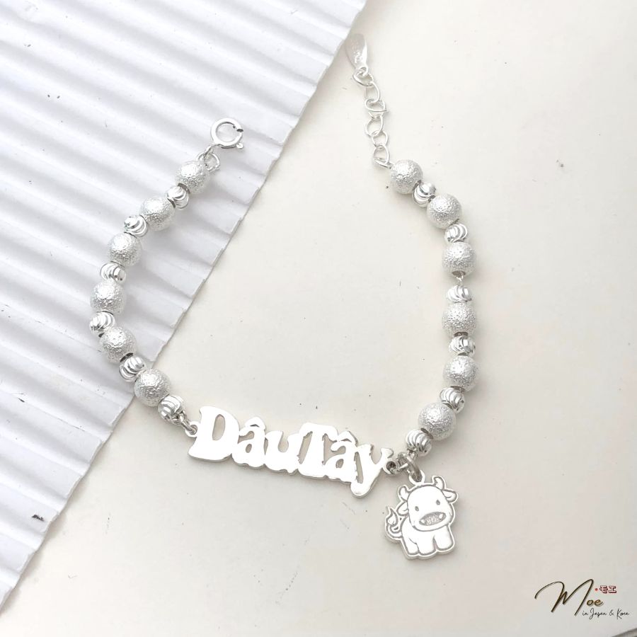 B54 - Lắc tay bi sọc khắc tên mix charm con giáp