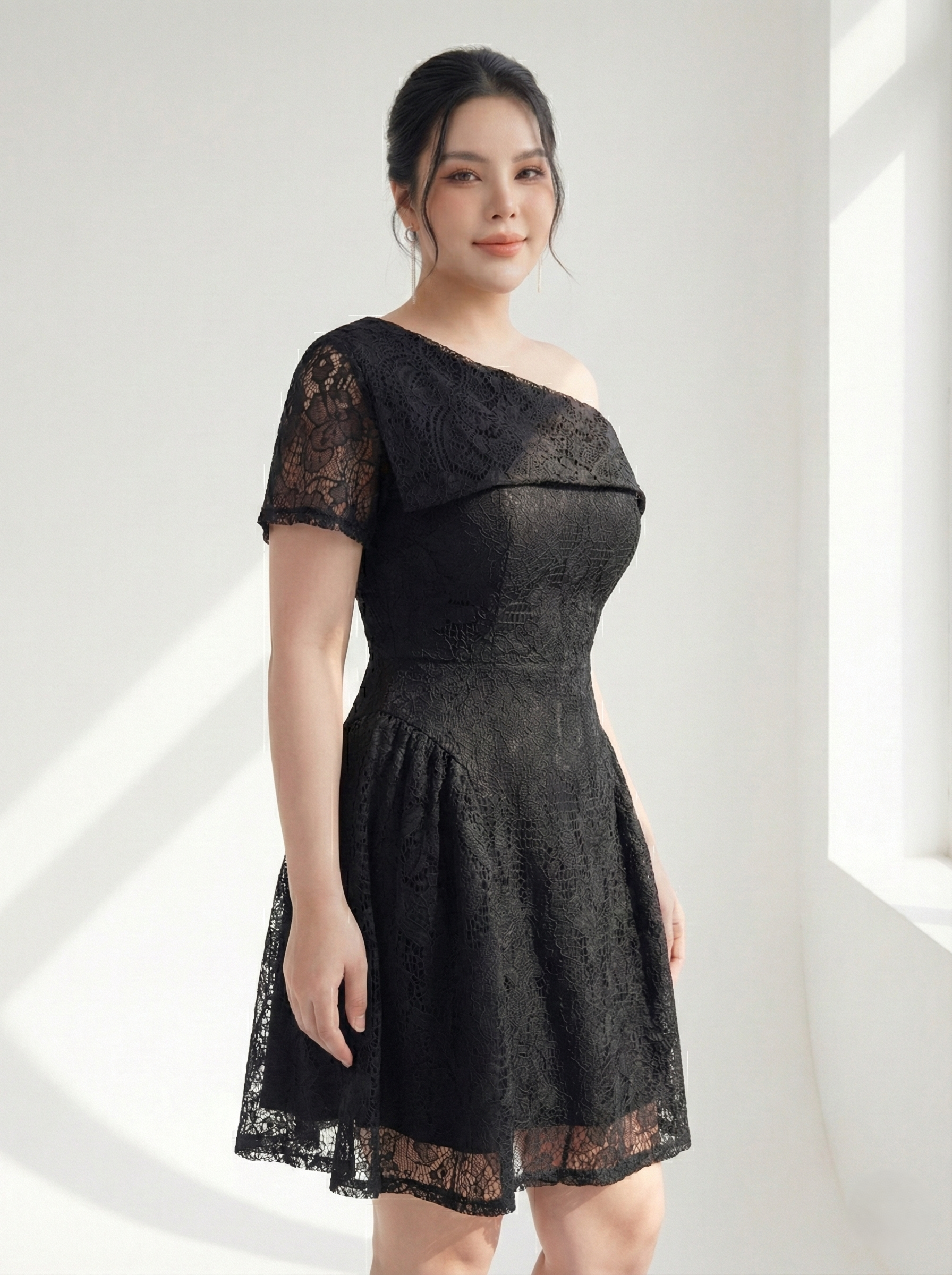 BIGSIZE NỮ - Đầm ren kiểu trễ vai 1 bên V-DA210_thumbnail_2