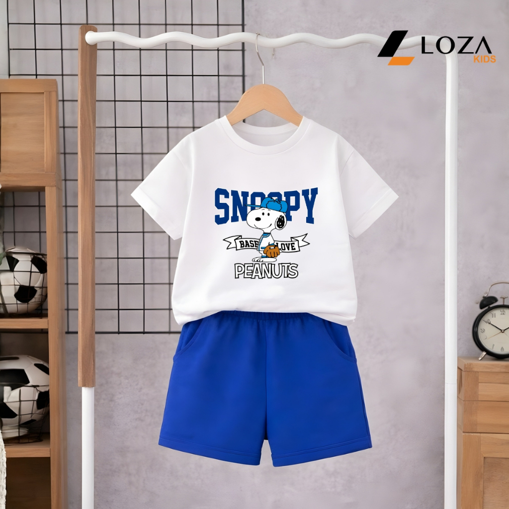 Set đồ bé trai Snoopy (gồm áo thun+quần đùi) chất liệu thun cotton - Đồ bộ trẻ em nam cân nặng từ 15-40kg- SB599_thumbnail_5
