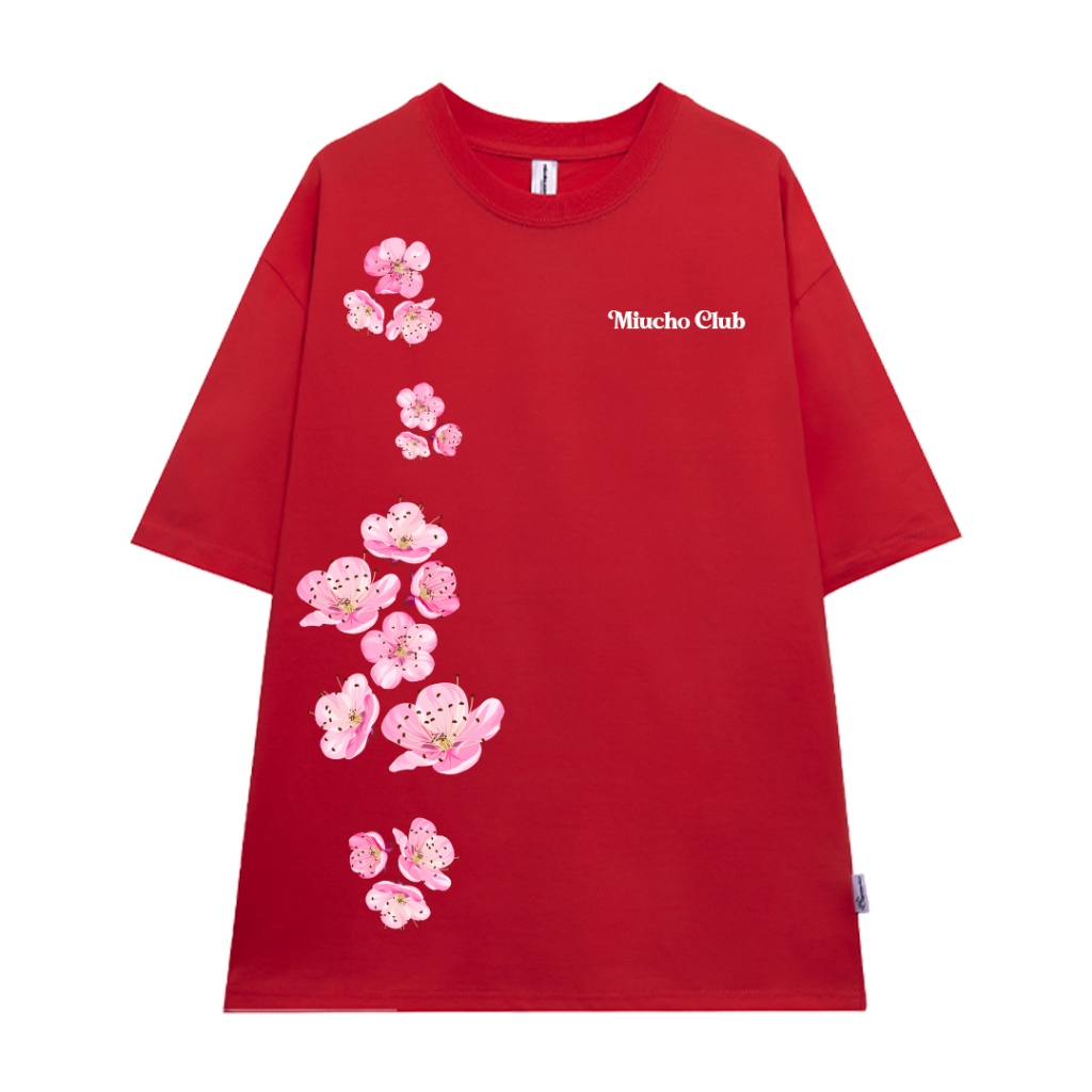 Áo thun Tết in hoa đào form rộng local brand ATD923 Miucho tay ngắn cổ tròn in mix_thumbnail_8