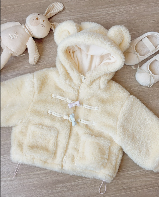 (M89) Áo khoác lông có mũ màu vàng kem cúc sừng_thumbnail_1