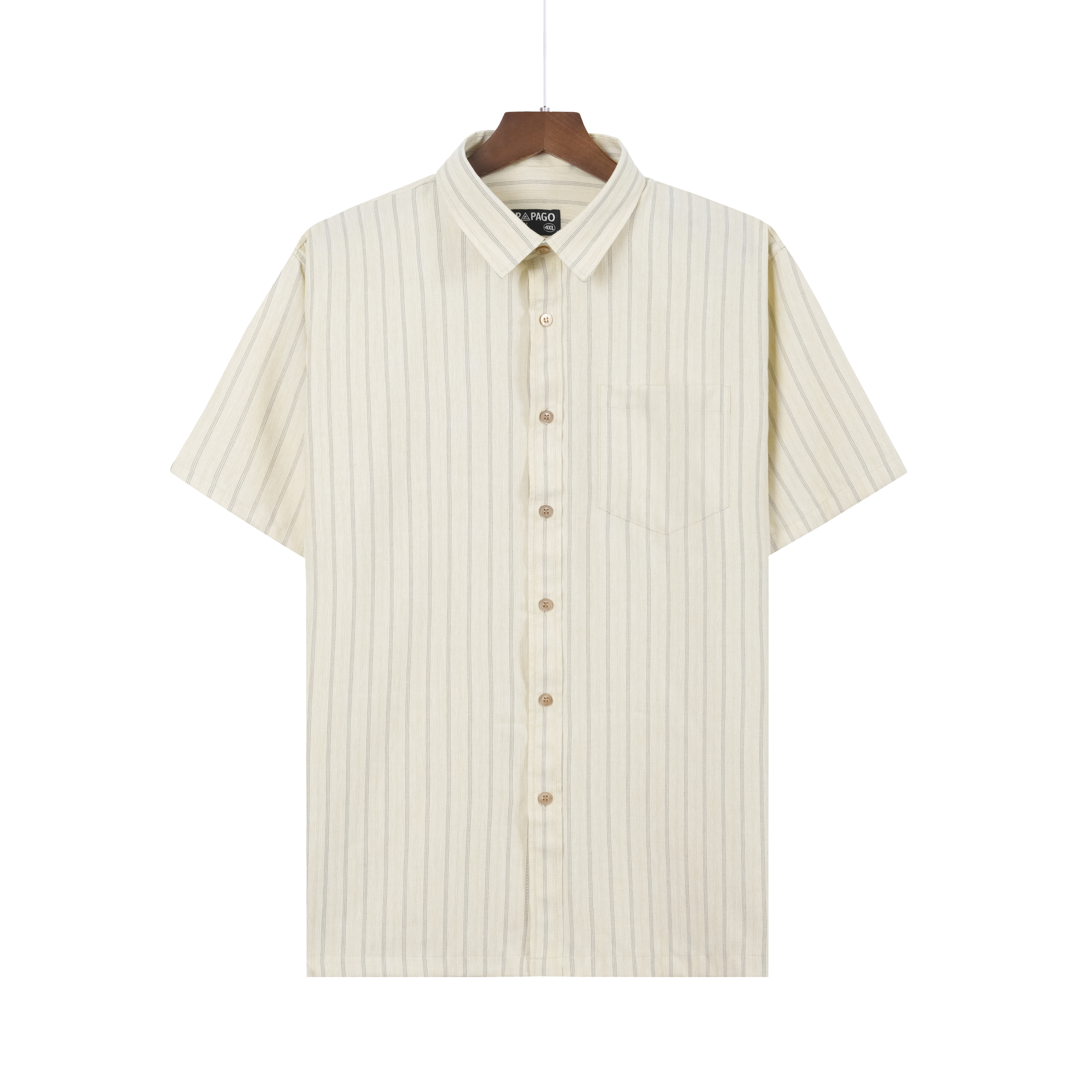 Áo sơ mi Nam PAPAGO Trung niên tay ngắn lai ngang kẻ sọc vải linen form rộng - P25SNKD005