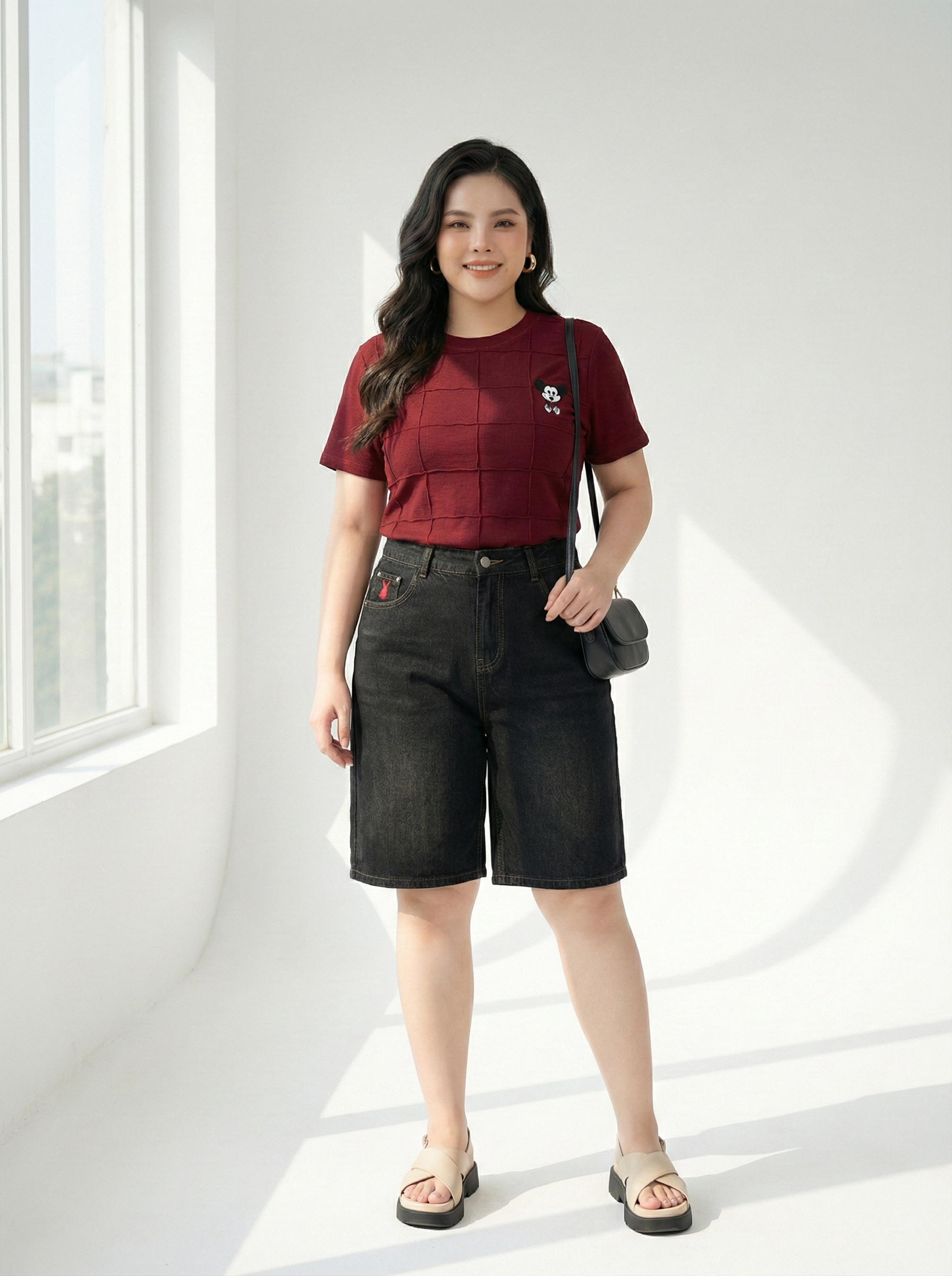 BIGSIZE NỮ - Quần short jean lửng thêu bigsize T-QSJ4018