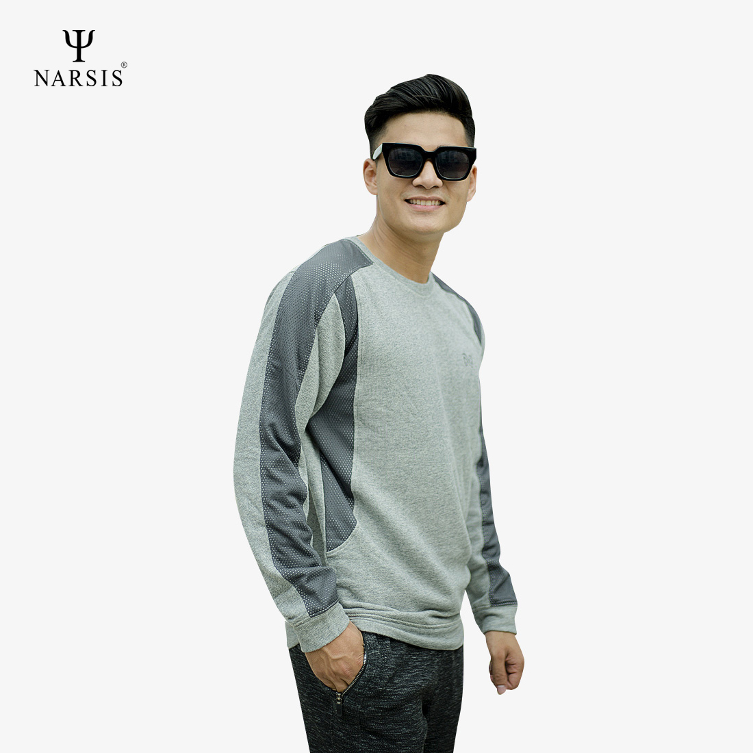 ÁO NAM NARSIS  GHI PHỐI LƯỚI D7059 NARSIS CHẤT LIỆU THOÁNG MÁT, DỄ CHỊU, THOẢI MÁI CẢ NGÀY, DỄ VẬ..._thumbnail_1