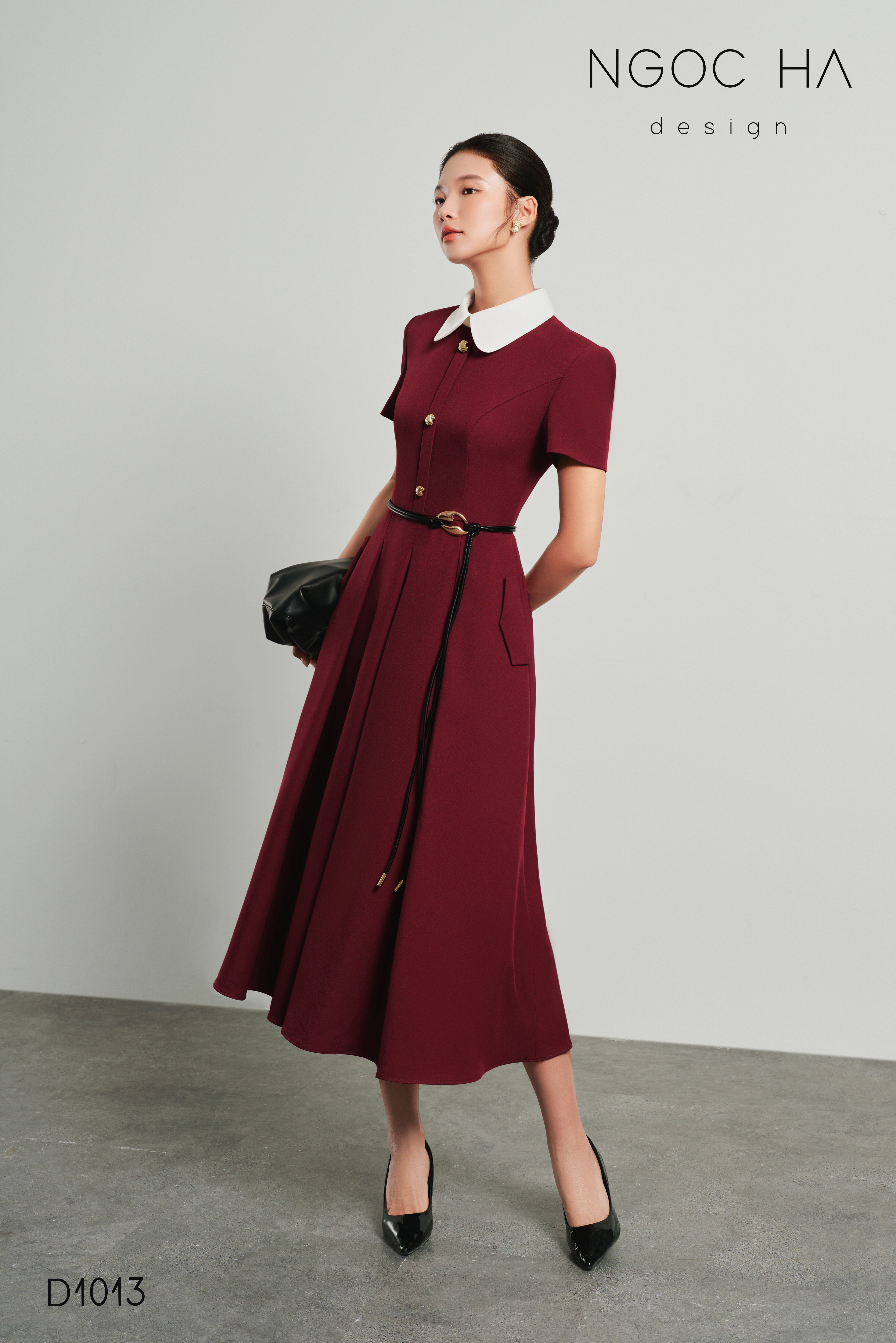 Claire Dress_ Đầm Xòe Màu Đỏ Mix Cổ Trắng D1013_thumbnail_2