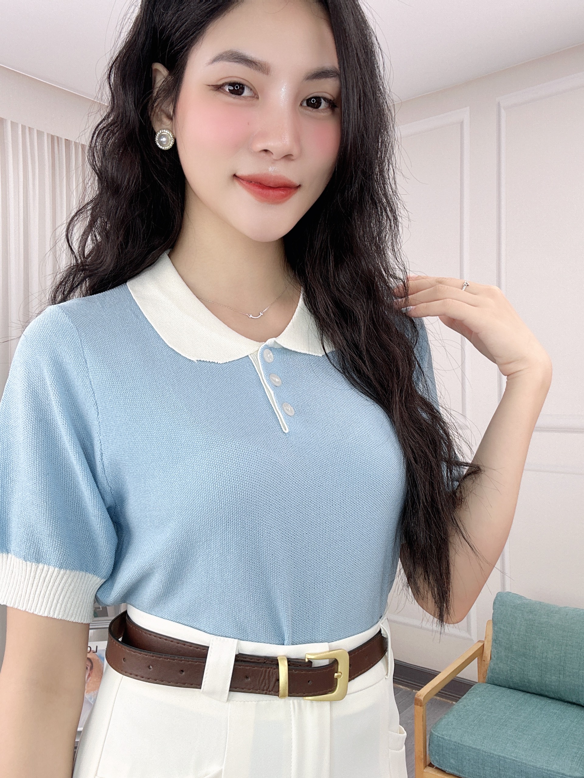 Áo Len Mongtoghi Kiểu Dáng Polo Basic Phối Tay Viền Trắng_thumbnail_0