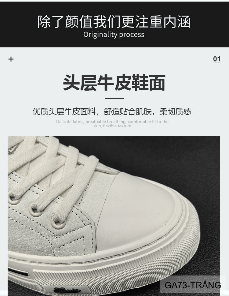 GA73 - Giày Sneaker Nam Da Bò Phong Cách Hàn, Đế Cao Su Thoáng Khí, Màu Trắng Đen_thumbnail_12