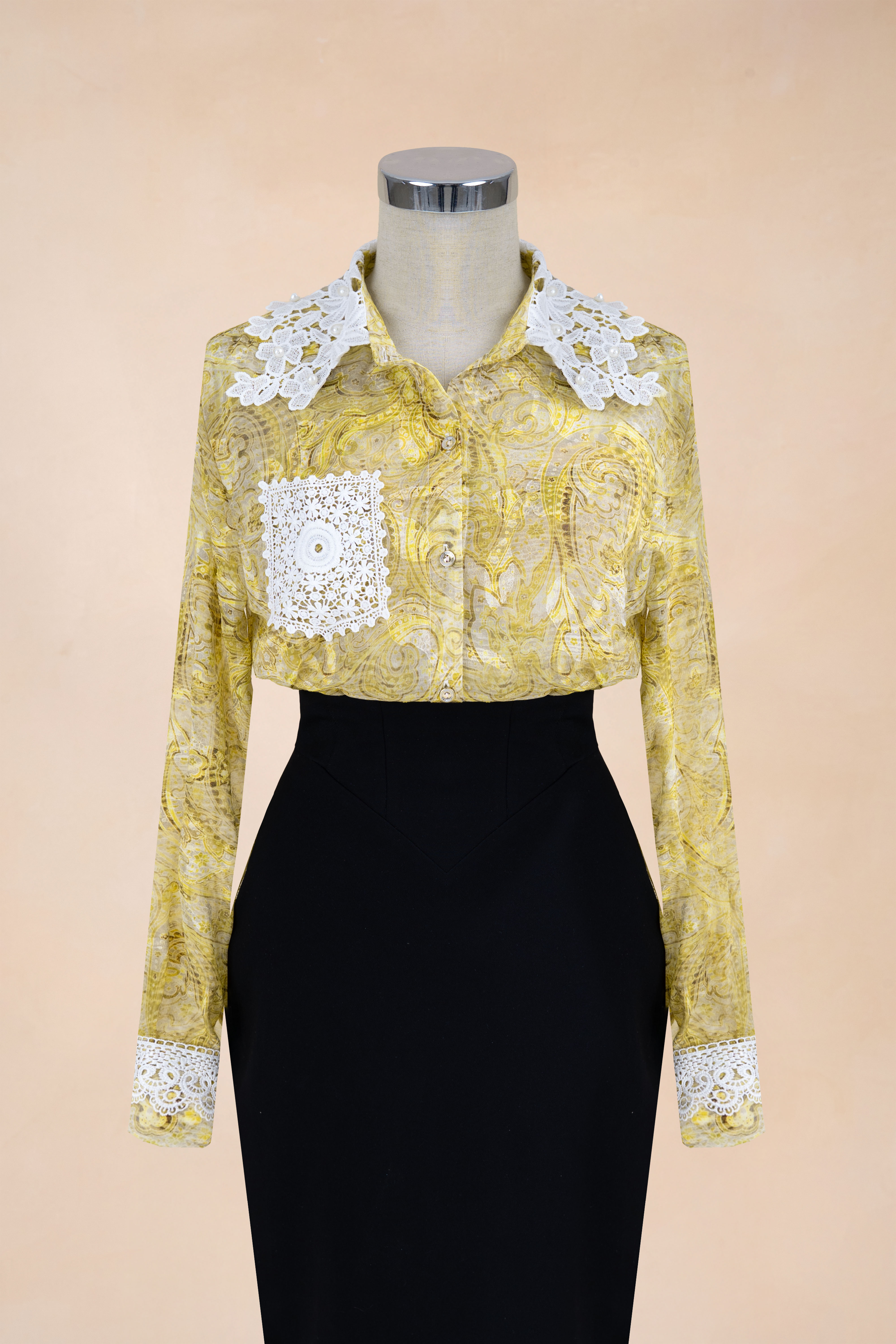 Sơ Mi Hoa Văn Phối Ren