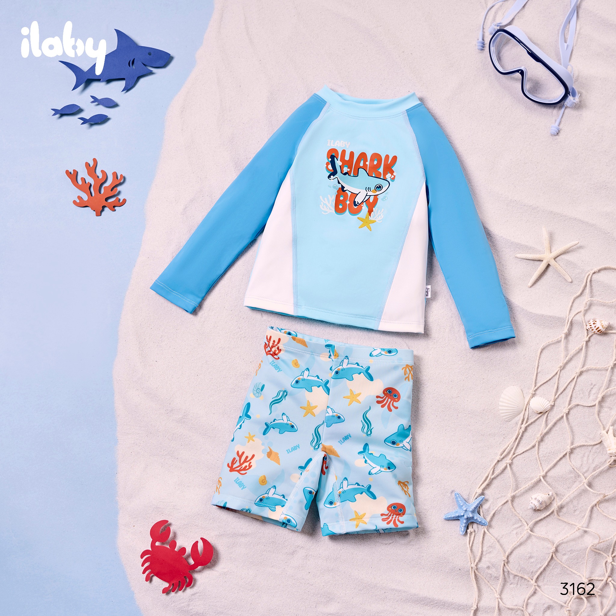 Bộ bơi áo phối màu quần lửng họa tiết