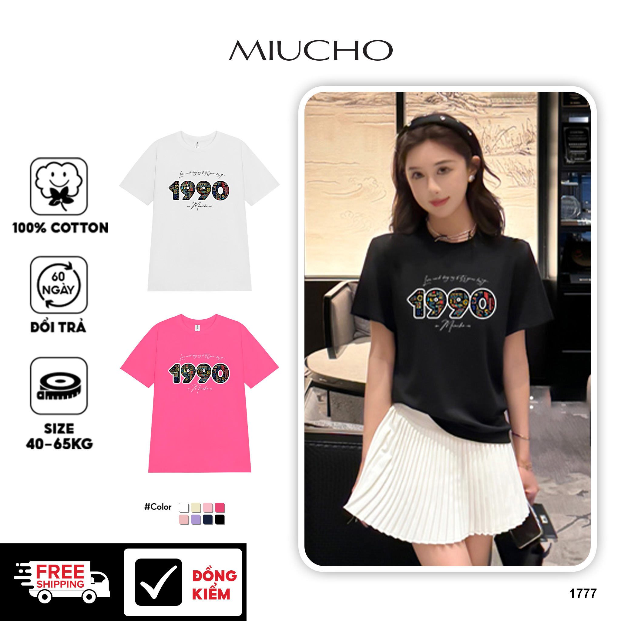 Áo thun nữ in năm sinh 1990 form vừa regular vải cotton 4c thoáng mát ARD1777 Miucho Chic in mix