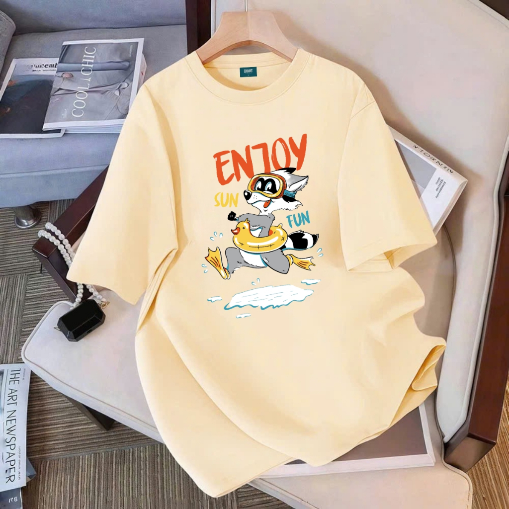Áo thun unisex UX30-1184 ENJOY cáo đeo phao vịt dáng oversized local brand WETEE_thumbnail_1