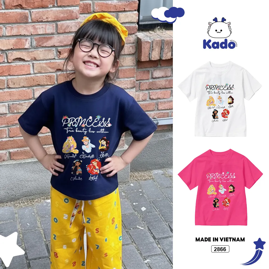 Áo thun cho bé gái Kado chất vải cotton thoáng mát hình hoạt hình công chúa in mix 2866_thumbnail_10