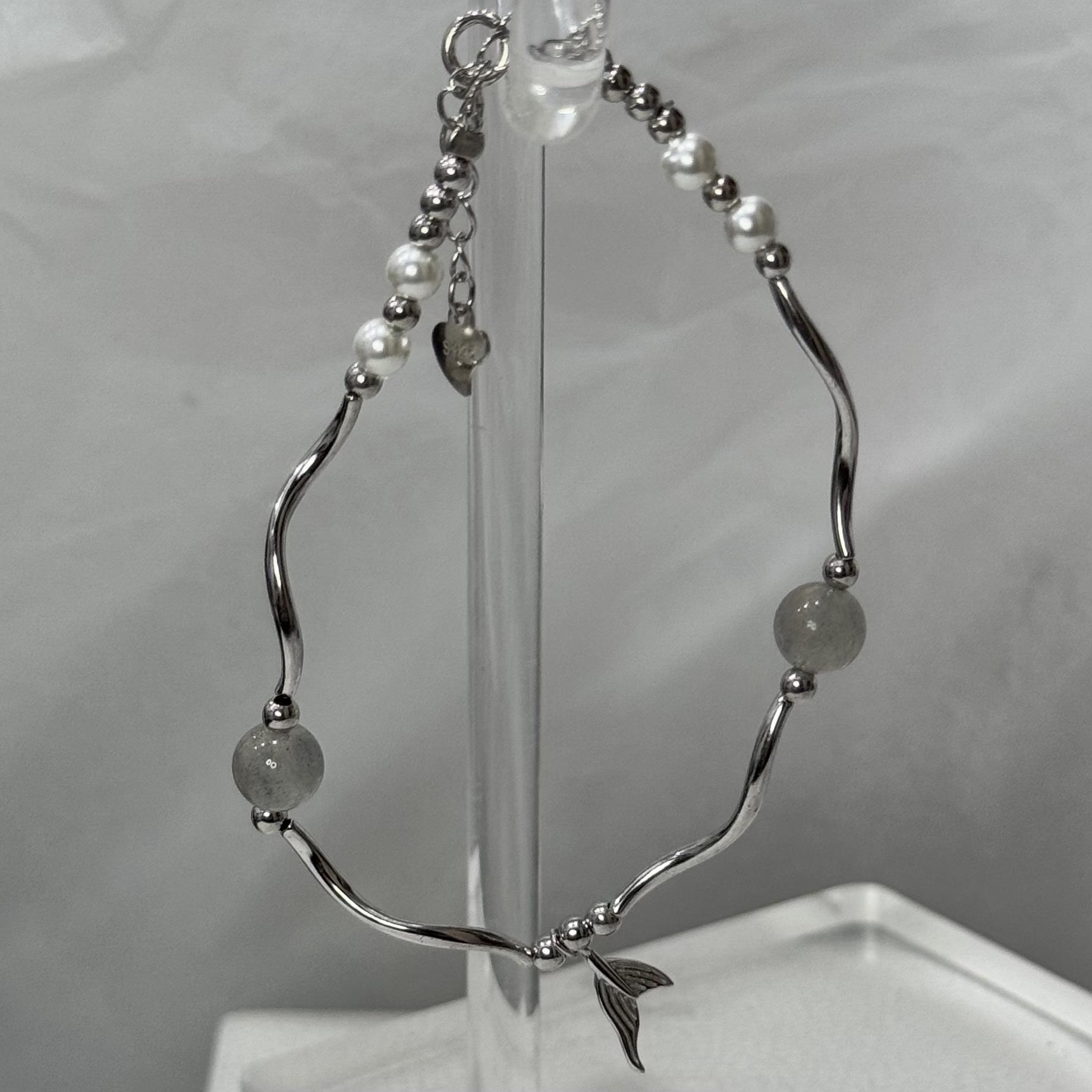 vòng tay bạc 935 moonstone charm đuôi cá