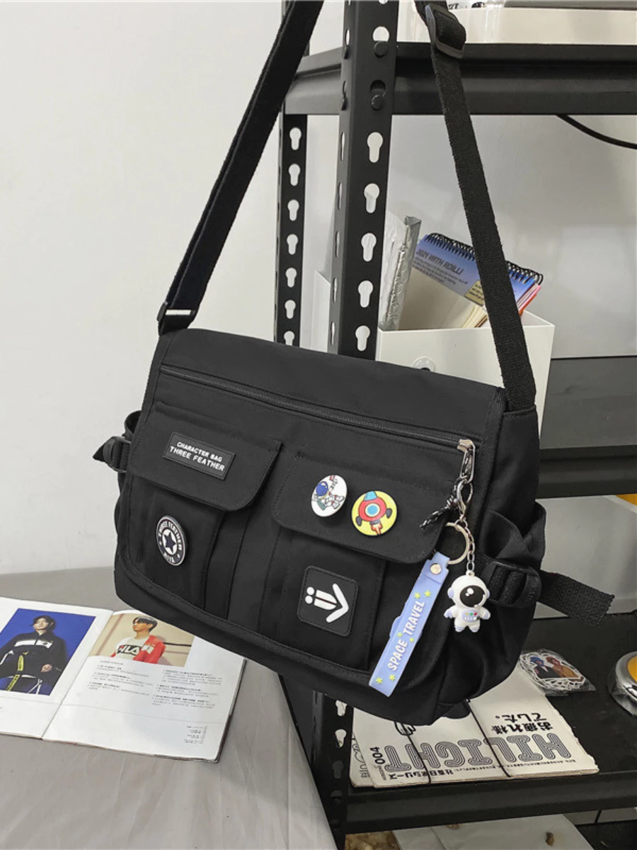 Túi đeo chéo nam nữ vải canvas chống nước nhiều ngăn có khóa kéo thời trang Hàn Quốc