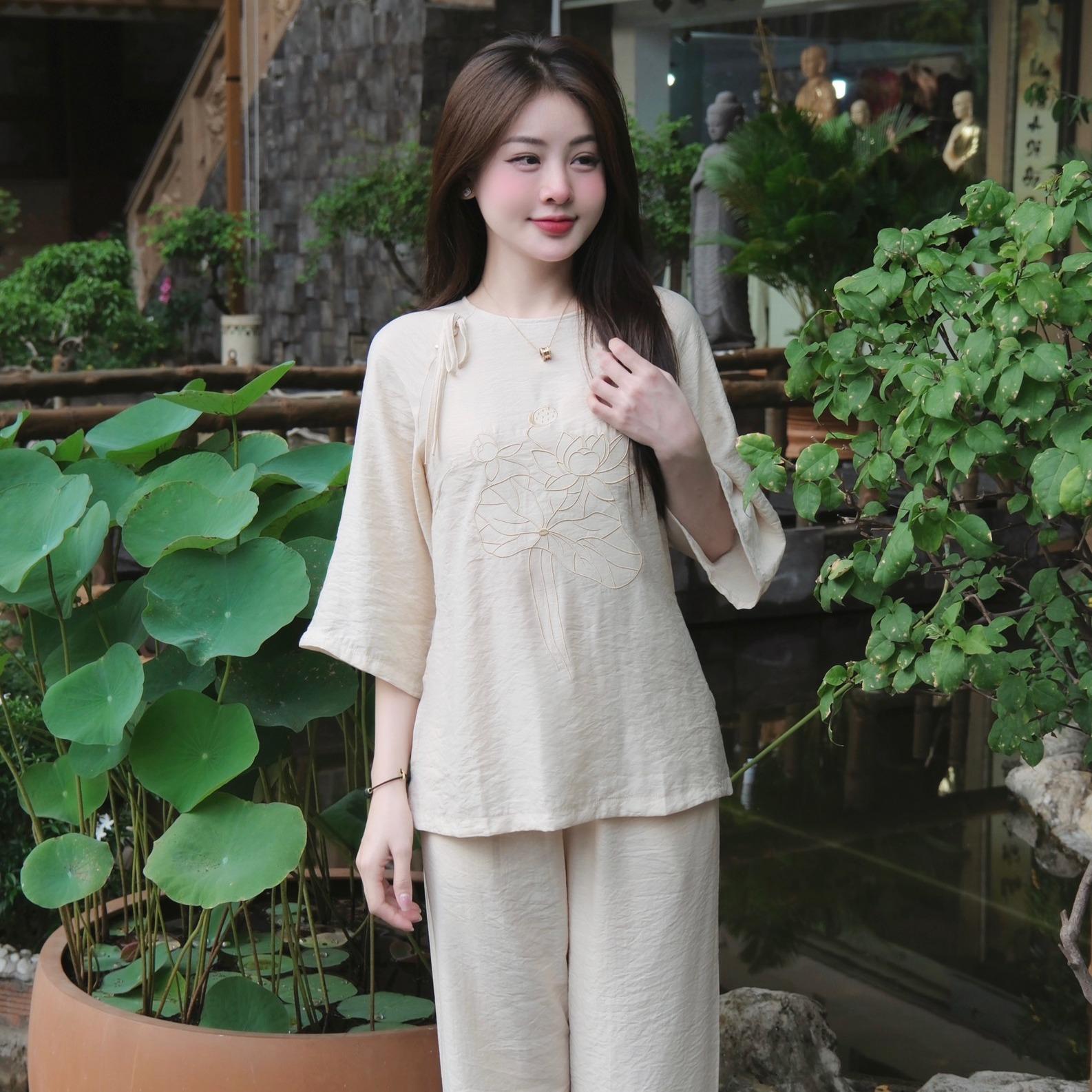 PP214 Tinh Nhi đồ lam đi lễ đũi tơ mát lịm nhẹ nhàng nữ tính